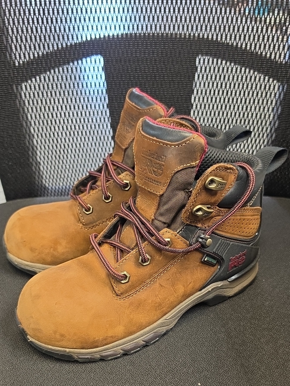 Timberland PRO Brown Lace-Up Work Boots with Red Accents